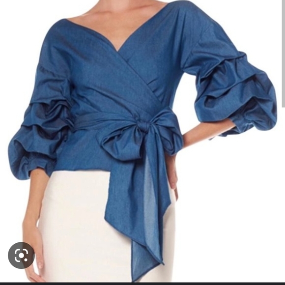 Gracia Tops - NWT Gracia tiered wrap blouse, blue, size 1XL